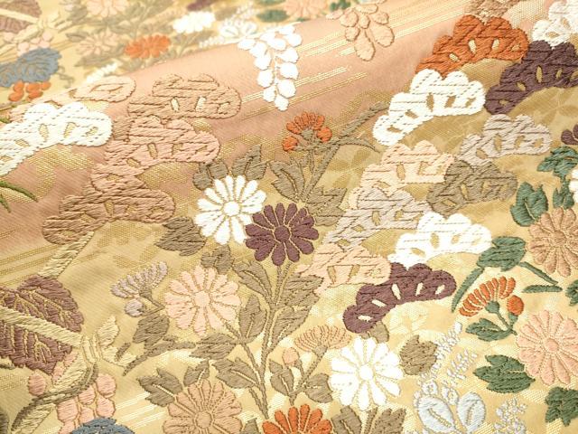 平和屋着物●六通柄袋帯　唐織　葡萄蔦の葉文　金糸　正絹　逸品　CABA0817hy
