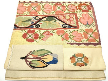 平和屋着物●六通柄 本袋帯 綴れ 枝葉文 金銀糸 正絹 逸品 CABA0818hy