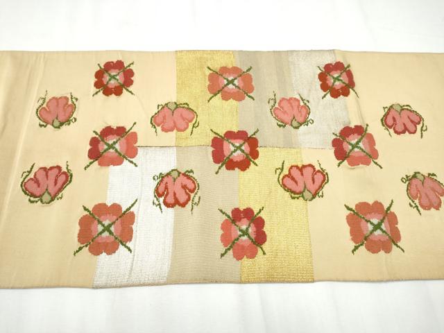 平和屋着物●六通柄 本袋帯 綴れ 枝葉文 金銀糸 正絹 逸品 CABA0818hy