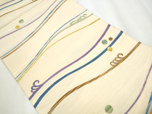 平和屋着物▽スリーシーズン　春夏秋　六通柄袋帯　立波丸文　正絹　逸品　未使用　CABA0820hy