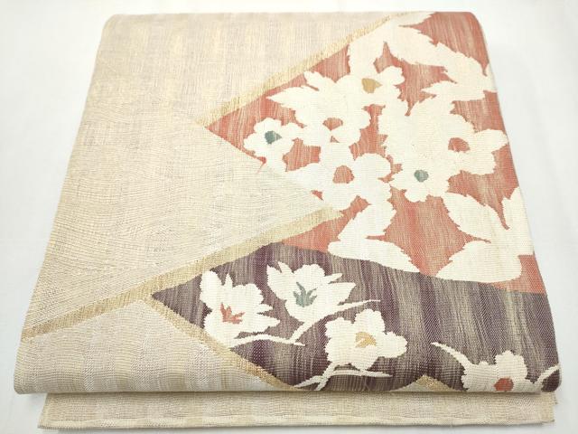 平和屋着物▽スリーシーズン 春夏秋 太鼓柄袋帯 切嵌花文 金糸 正絹 逸品 CABA0828hy