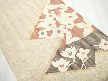 平和屋着物▽スリーシーズン 春夏秋 太鼓柄袋帯 切嵌花文 金糸 正絹 逸品 CABA0828hy