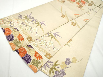 平和屋着物●アンティーク 大正ロマン 丸帯 駒刺繍 草花文 正絹 逸品 CABA0830hy