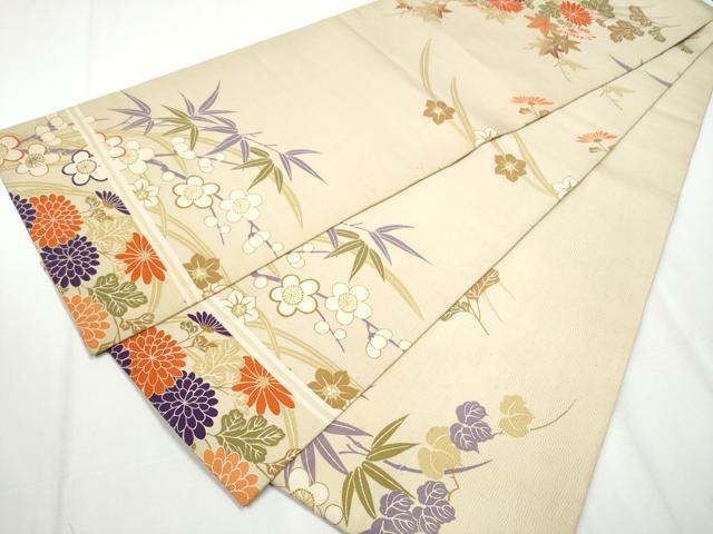 平和屋着物●アンティーク 大正ロマン 丸帯 駒刺繍 草花文 正絹 逸品 CABA0830hy