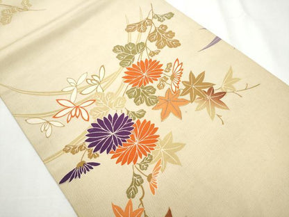 平和屋着物●アンティーク 大正ロマン 丸帯 駒刺繍 草花文 正絹 逸品 CABA0830hy