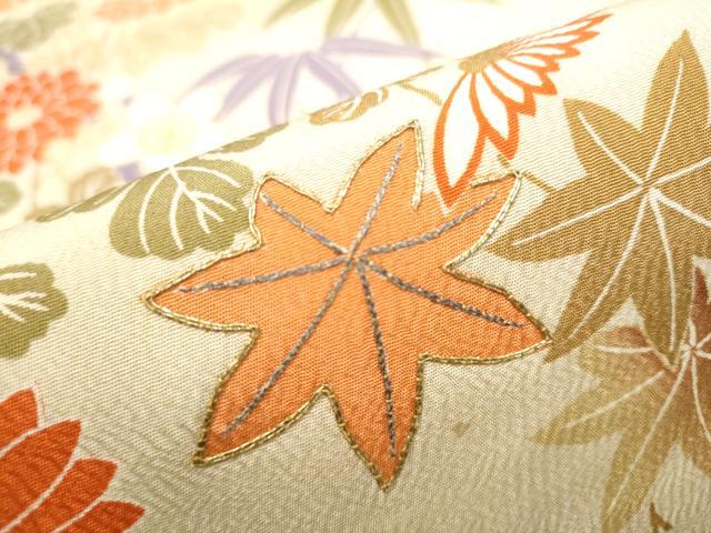 平和屋着物●アンティーク 大正ロマン 丸帯 駒刺繍 草花文 正絹 逸品 CABA0830hy
