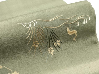 平和屋着物●アンティーク 大正ロマン 丸帯 総刺繍 草花鶴文 引き抜き帯 正絹 逸品 CABA0842hy