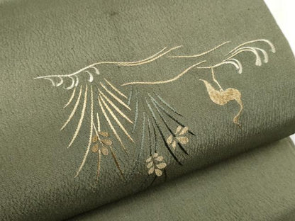 平和屋着物●アンティーク 大正ロマン 丸帯 総刺繍 草花鶴文 引き抜き帯 正絹 逸品 CABA0842hy