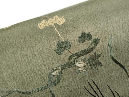 平和屋着物●アンティーク 大正ロマン 丸帯 総刺繍 草花鶴文 引き抜き帯 正絹 逸品 CABA0842hy