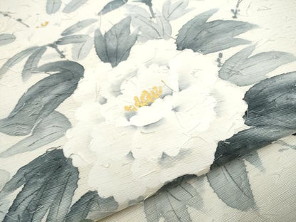 平和屋着物●九寸名古屋帯 作家物 手描き 髭紬 枝牡丹 金彩 正絹 逸品 CABA0846hy