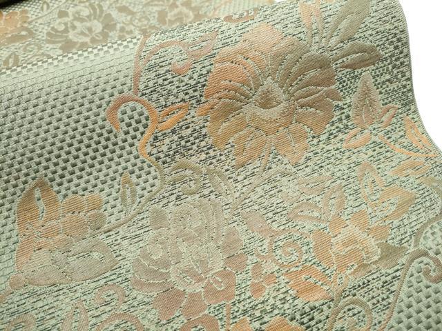 平和屋着物●本場筑前博多織 八寸名古屋帯 更紗花唐草文 正絹 逸品 CABA0848hy
