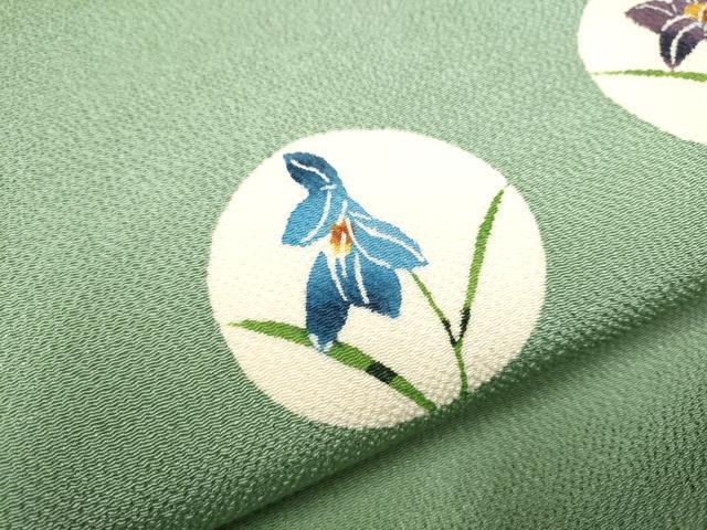 平和屋着物○九寸名古屋帯 型染め 花丸文 鬼しぼ縮緬 正絹