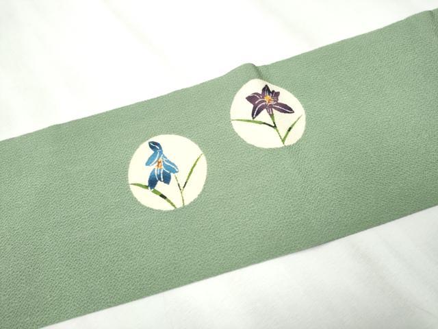 平和屋着物○九寸名古屋帯 型染め 花丸文 鬼しぼ縮緬 正絹