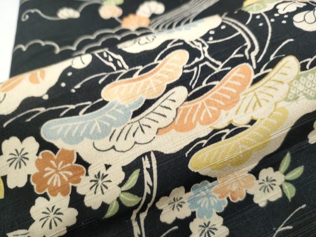平和屋着物●アンティーク 大正ロマン 全通柄 九寸名古屋帯 駒刺繍 風景草花文 黒地 引き抜き帯 正絹 逸品 CABA0879hy