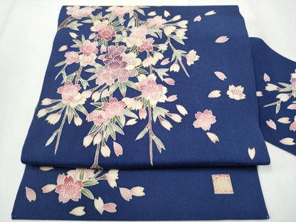 平和屋着物●九寸名古屋帯 作家物 枝垂れ桜文 金彩 鬼しぼ縮緬 正絹 逸品 CABA0891hy