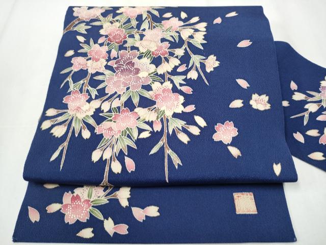 平和屋着物●九寸名古屋帯 作家物 枝垂れ桜文 金彩 鬼しぼ縮緬 正絹 逸品 CABA0891hy