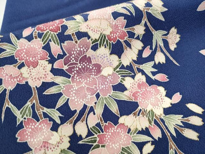 平和屋着物●九寸名古屋帯 作家物 枝垂れ桜文 金彩 鬼しぼ縮緬 正絹 逸品 CABA0891hy
