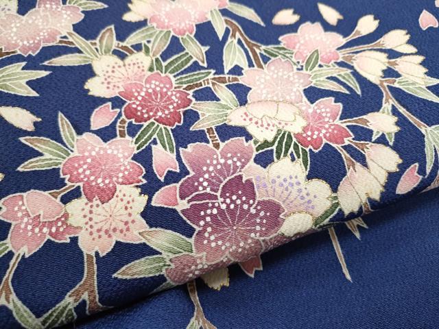平和屋着物●九寸名古屋帯 作家物 枝垂れ桜文 金彩 鬼しぼ縮緬 正絹 逸品 CABA0891hy