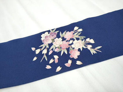 平和屋着物●九寸名古屋帯 作家物 枝垂れ桜文 金彩 鬼しぼ縮緬 正絹 逸品 CABA0891hy