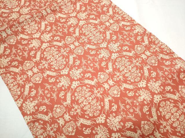 平和屋着物●九寸開き名古屋帯 鹿 草花文 正絹 逸品 CABA0892hy