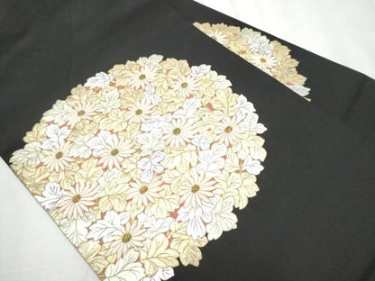 平和屋着物●中国三大刺繍　相良刺繍　総刺繍　塩瀬　九寸名古屋帯　草花丸文　黒地　金銀彩　正絹　逸品　CABA0893hy