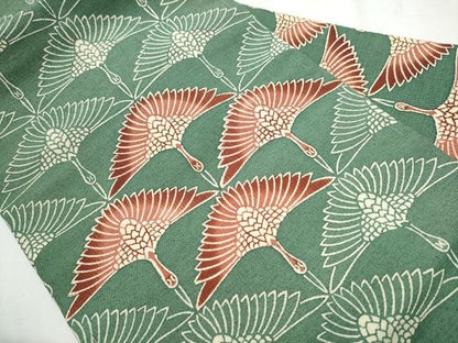 平和屋着物●九寸名古屋帯 型染め 飛鶴文 鬼しぼ縮緬 正絹 逸品 CABA0899hy