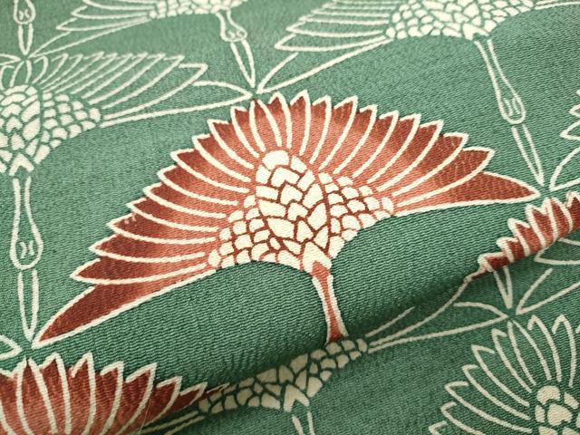 平和屋着物●九寸名古屋帯 型染め 飛鶴文 鬼しぼ縮緬 正絹 逸品 CABA0899hy