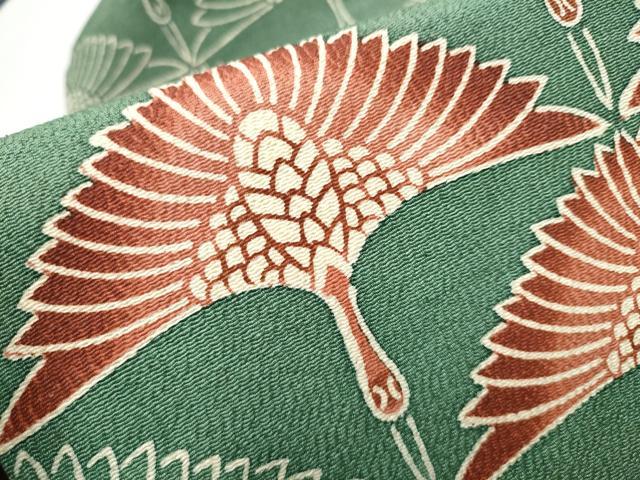 平和屋着物●九寸名古屋帯 型染め 飛鶴文 鬼しぼ縮緬 正絹 逸品 CABA0899hy