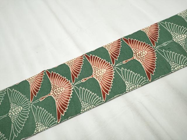 平和屋着物●九寸名古屋帯 型染め 飛鶴文 鬼しぼ縮緬 正絹 逸品 CABA0899hy