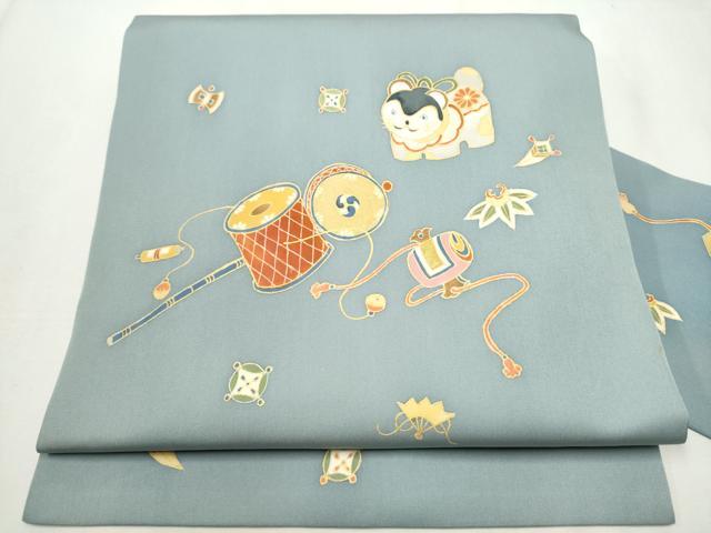 平和屋着物●塩瀬　九寸名古屋帯　玩具文　金彩　正絹　逸品　CABA0903hy