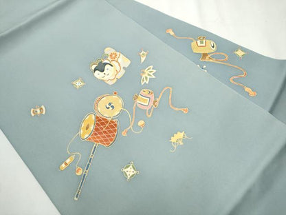 平和屋着物●塩瀬　九寸名古屋帯　玩具文　金彩　正絹　逸品　CABA0903hy