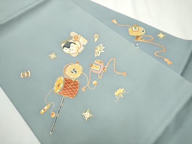平和屋着物●塩瀬　九寸名古屋帯　玩具文　金彩　正絹　逸品　CABA0903hy