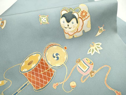 平和屋着物●塩瀬　九寸名古屋帯　玩具文　金彩　正絹　逸品　CABA0903hy