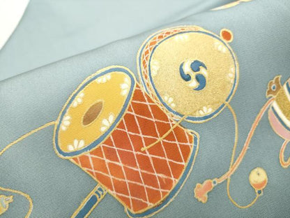 平和屋着物●塩瀬　九寸名古屋帯　玩具文　金彩　正絹　逸品　CABA0903hy