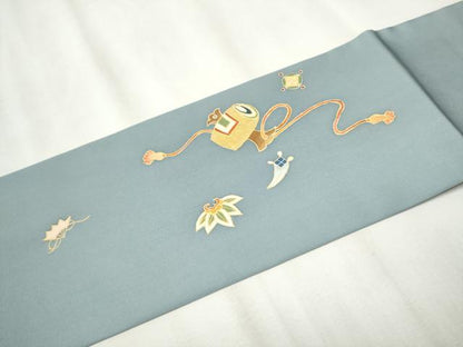 平和屋着物●塩瀬　九寸名古屋帯　玩具文　金彩　正絹　逸品　CABA0903hy