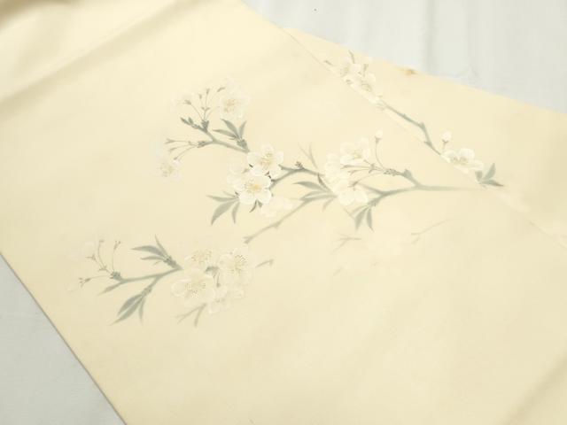 平和屋着物○塩瀬 九寸名古屋帯 手描き 枝梅文 正絹 逸品 CABA0904hy
