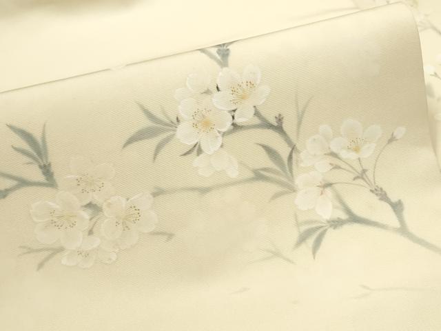 平和屋着物○塩瀬 九寸名古屋帯 手描き 枝梅文 正絹 逸品 CABA0904hy