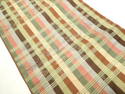 平和屋着物●両面　全通柄袋帯　横段花文　銀糸　正絹　逸品　CABA0911hy