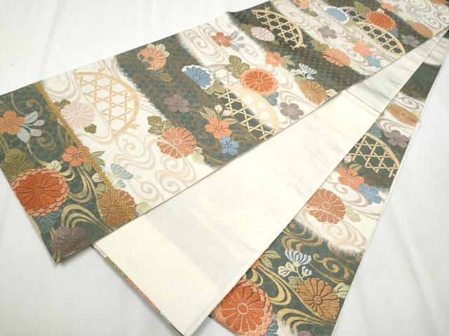 平和屋着物●六通柄袋帯 唐織 唐錦 流水花垣文 金糸 正絹 逸品 CABA0912hy