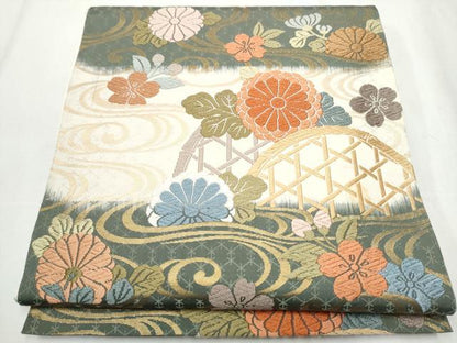平和屋着物●六通柄袋帯 唐織 唐錦 流水花垣文 金糸 正絹 逸品 CABA0912hy
