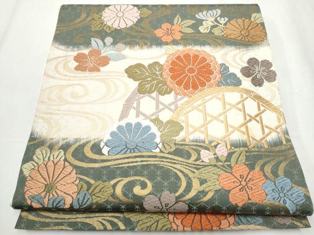平和屋着物●六通柄袋帯 唐織 唐錦 流水花垣文 金糸 正絹 逸品 CABA0912hy