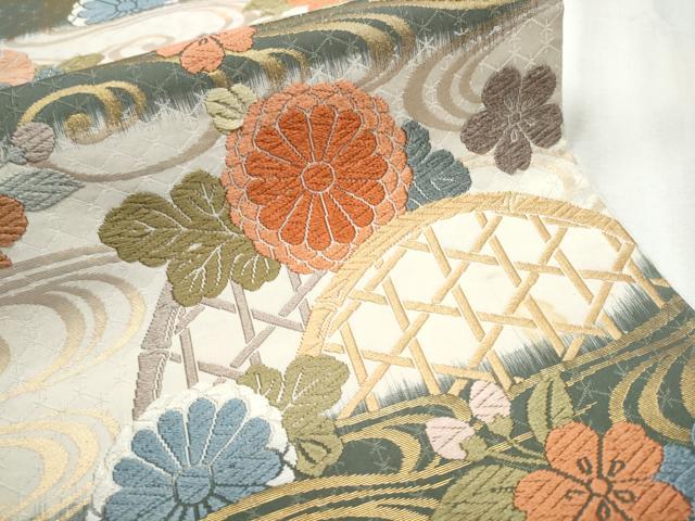 平和屋着物●六通柄袋帯 唐織 唐錦 流水花垣文 金糸 正絹 逸品 CABA0912hy