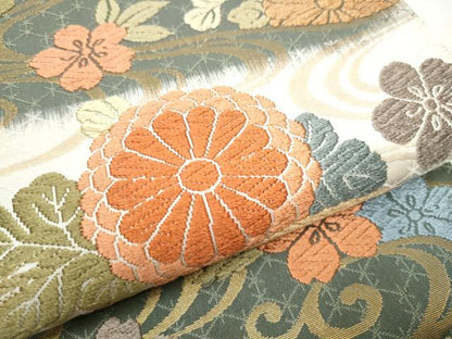 平和屋着物●六通柄袋帯 唐織 唐錦 流水花垣文 金糸 正絹 逸品 CABA0912hy