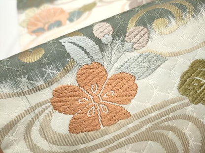 平和屋着物●六通柄袋帯 唐織 唐錦 流水花垣文 金糸 正絹 逸品 CABA0912hy