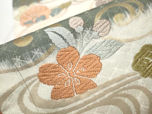 平和屋着物●六通柄袋帯 唐織 唐錦 流水花垣文 金糸 正絹 逸品 CABA0912hy