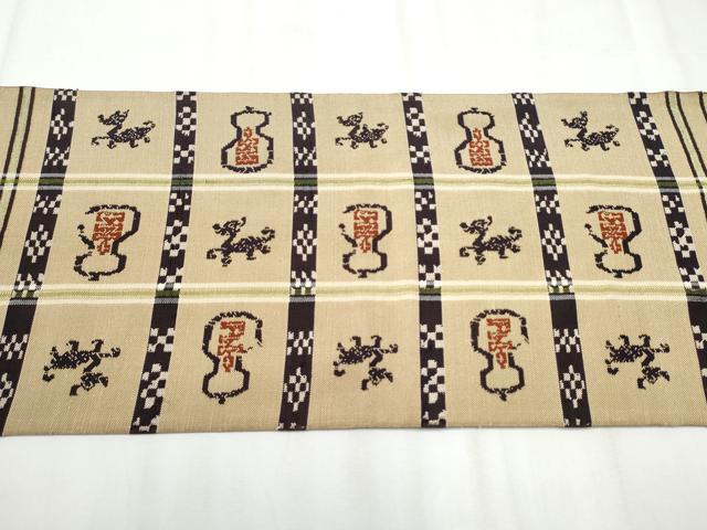 平和屋着物●六通柄　本袋帯　紬地　龍村平蔵柄　甲比丹　正絹　逸品　CABA0913hy