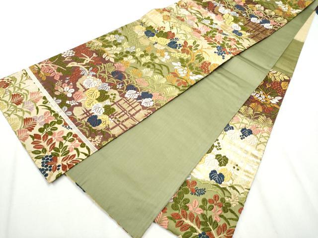 平和屋着物●六通柄袋帯　唐織　草花文　金糸　正絹　逸品　CABA0917hy