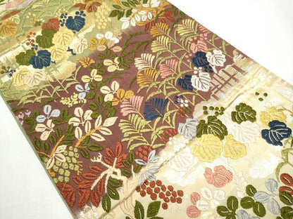 平和屋着物●六通柄袋帯　唐織　草花文　金糸　正絹　逸品　CABA0917hy