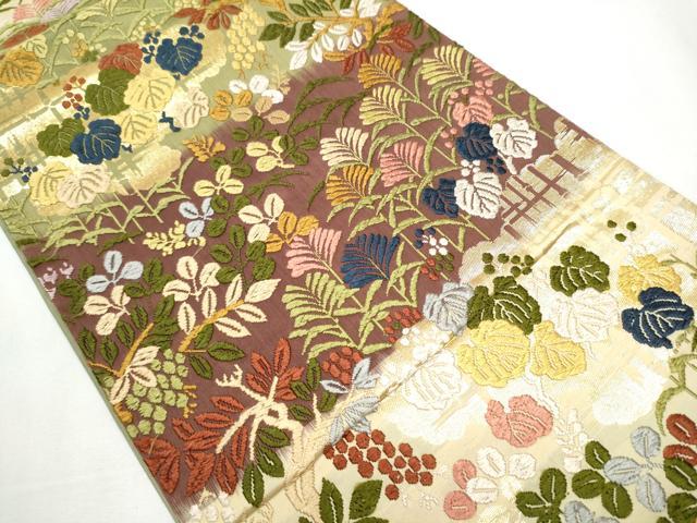 平和屋着物●六通柄袋帯　唐織　草花文　金糸　正絹　逸品　CABA0917hy