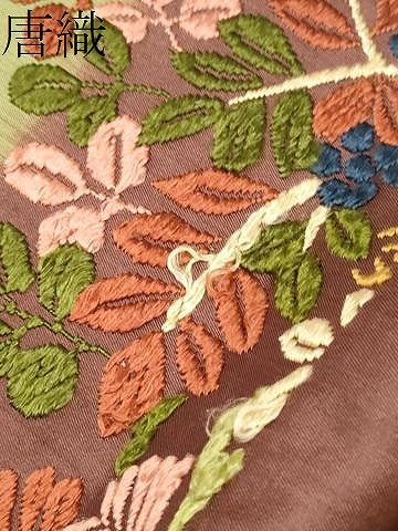 平和屋着物●六通柄袋帯　唐織　草花文　金糸　正絹　逸品　CABA0917hy